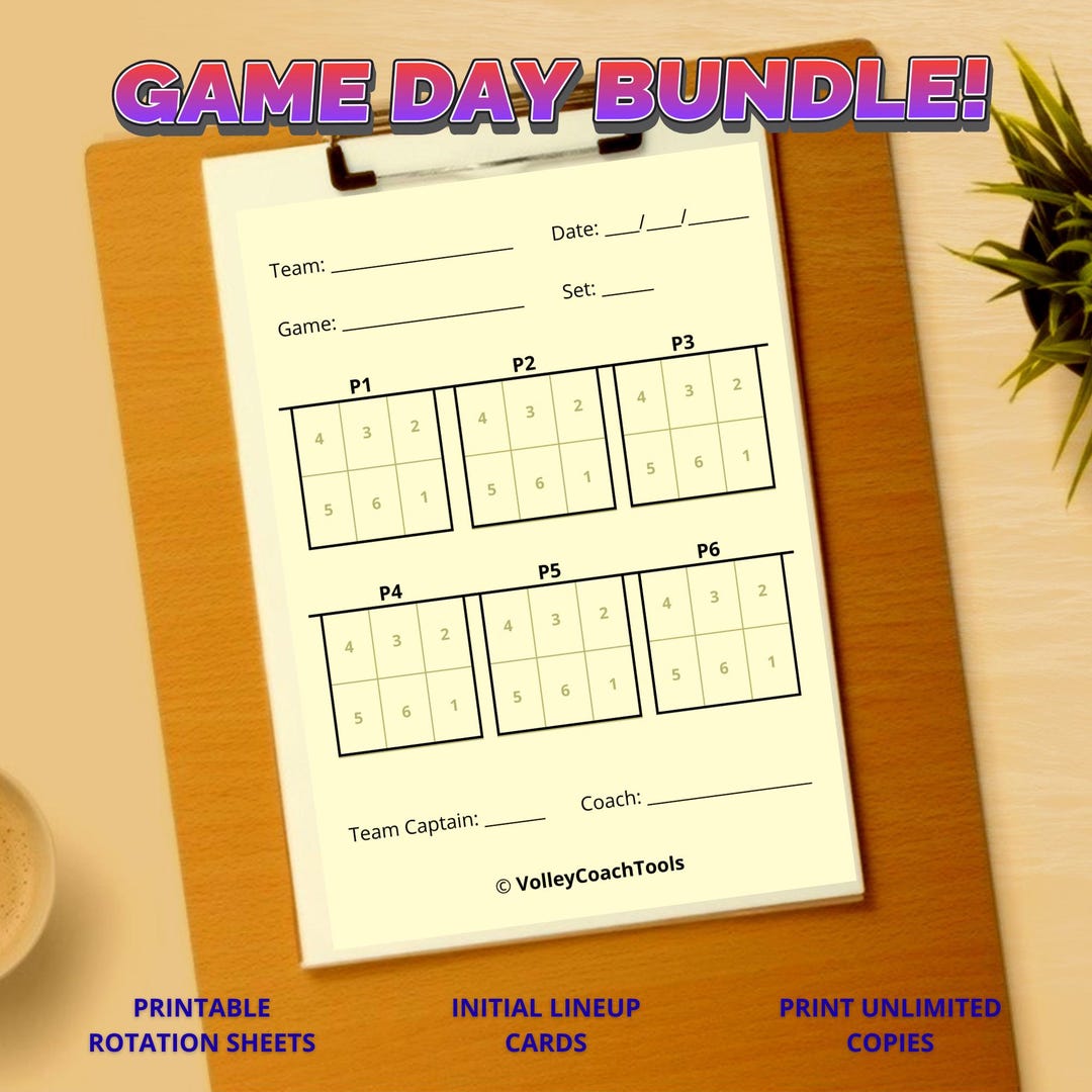 Volleyball Rotation Sheets & Lineup Cards PDF | Coach Game Day Bundle ...