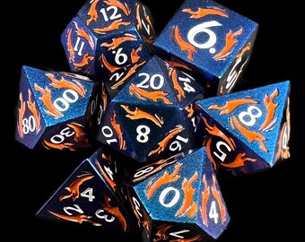 Fable of The Flame Koi - Sharp Metal 7 Dice Set | D&D, TTRPG | Limited Stock