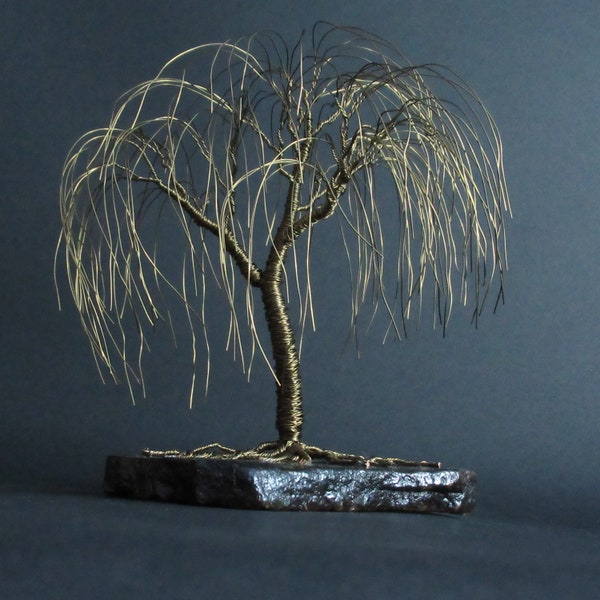 Escultura de sauce de bronce / Idea de regalo de aniversario / Escultura de árbol de alambre / Regalo de aniversario de bronce / Decoración de sala de estar / Arte de bronce