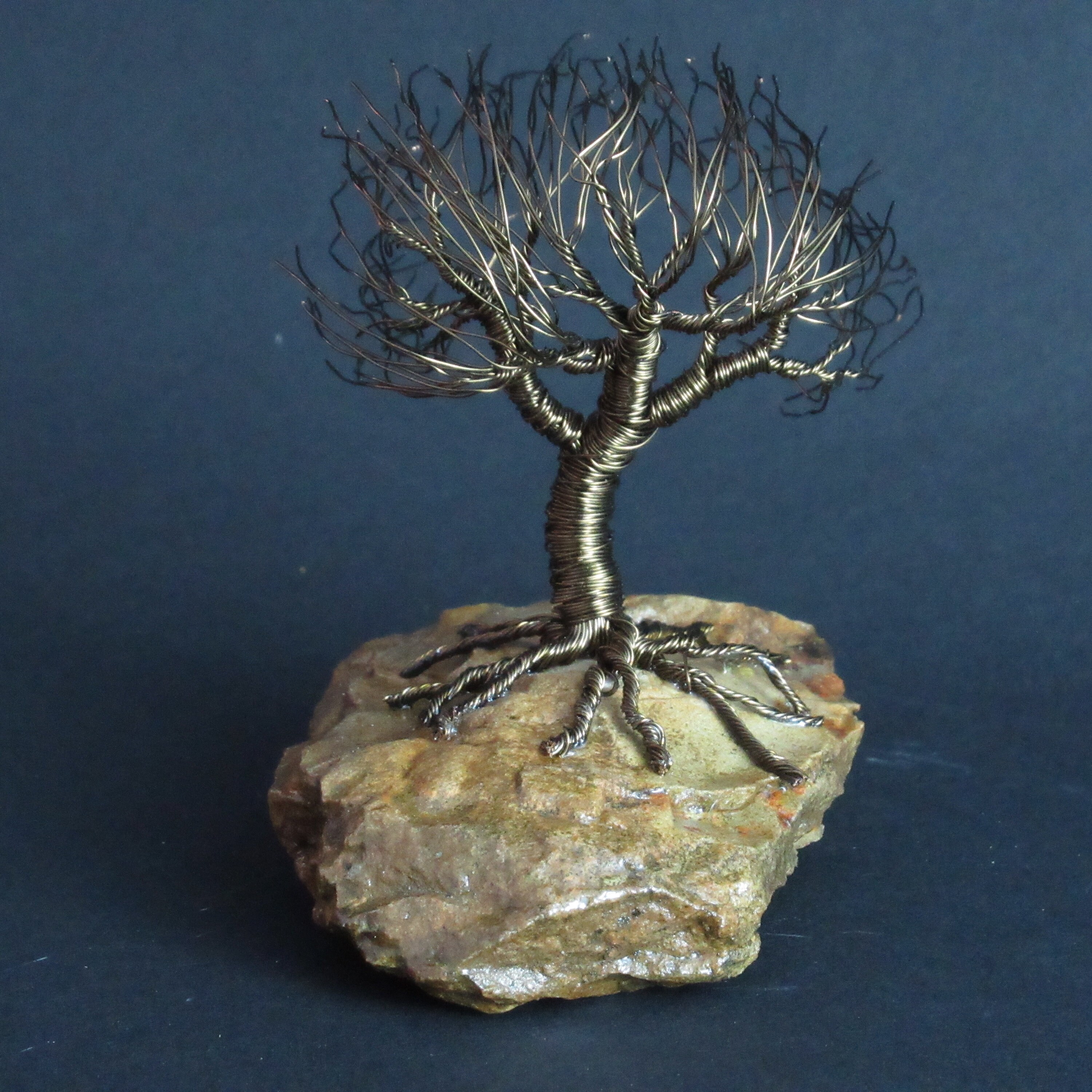 Miniature Bronze Windswept Wire Tree Sculpture Art