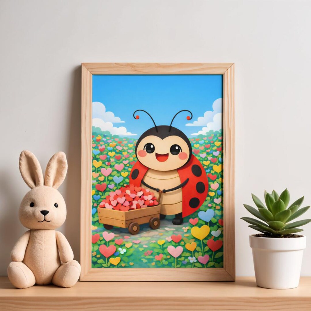 Ladybug Nursery Wall Art Printable,baby Ladybug Petal Wagon,garden ...