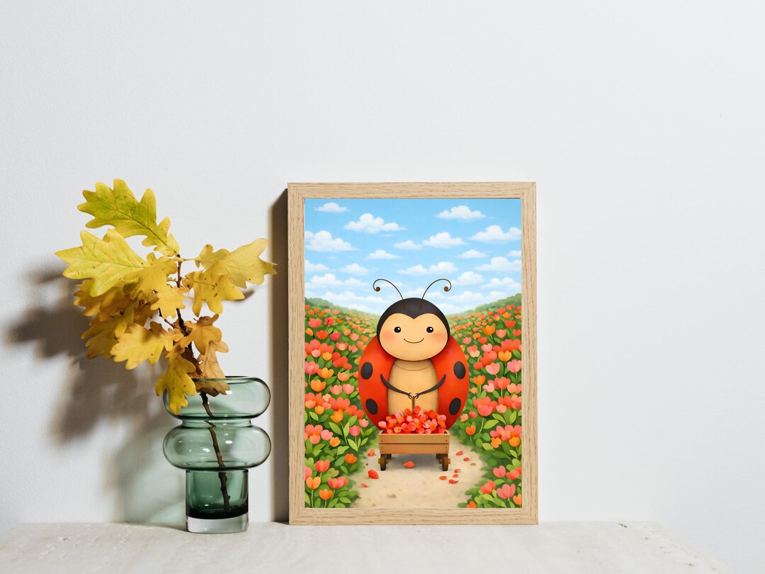 Ladybug Nursery Wall Art Printable,baby Ladybug Petal Wagon,garden ...