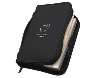 Sufficient Grace Lamb Emblem Bible Cover, Zip-Around PU Leather