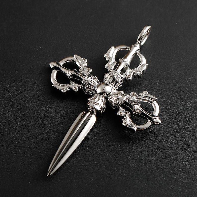 Platinum 950 Cross Vajra Pendant, East-West Sacred Symbol, Spiritual Amulet Necklace