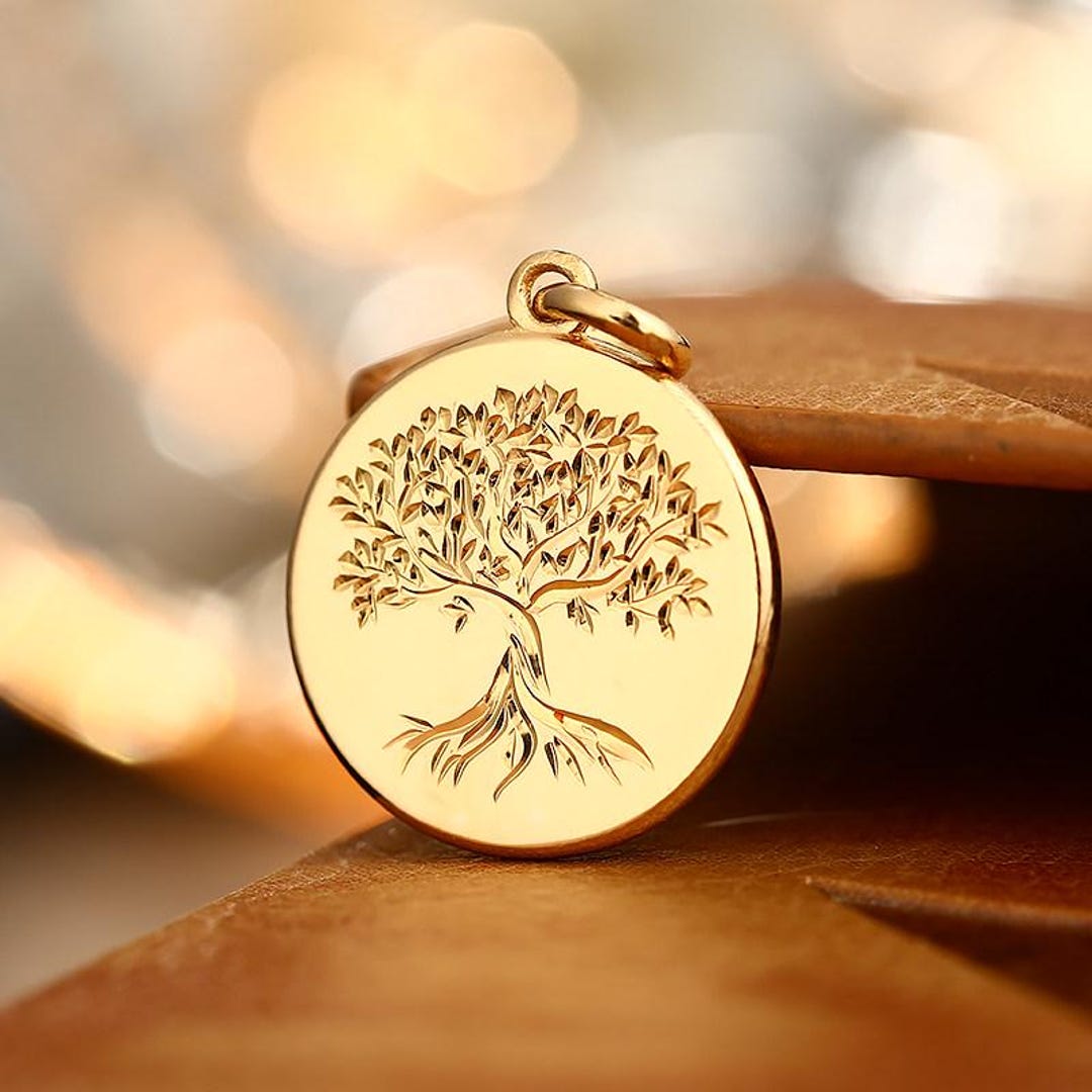 Tree of Life Pendant Necklace 10K Gold Platinum Hand Engraved Luxury ...