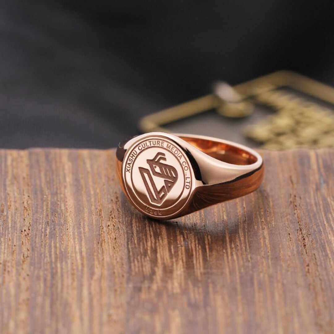 18K Gold Signet Ring, Custom Corporate Logo, Vintage Seal Ring ...