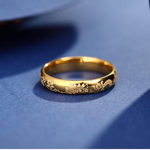 Tang Dynasty Scrollwork Ring 10K Gold Platinum Chinese Retro Minimalist Band Unisex Ring