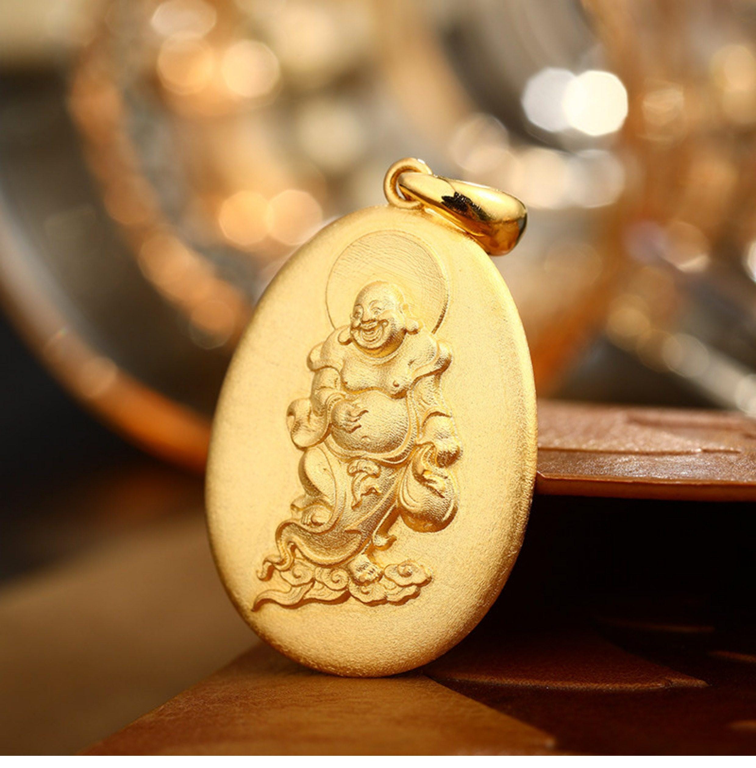 Pendentif Bouddha En Agate Rubanée Verte – Or 18 Carats 6,14 G – Pièce Unique D’Occasion