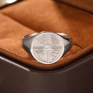 18K Gold Signet Ring Ancient Symbol Cross Wedding Commitment