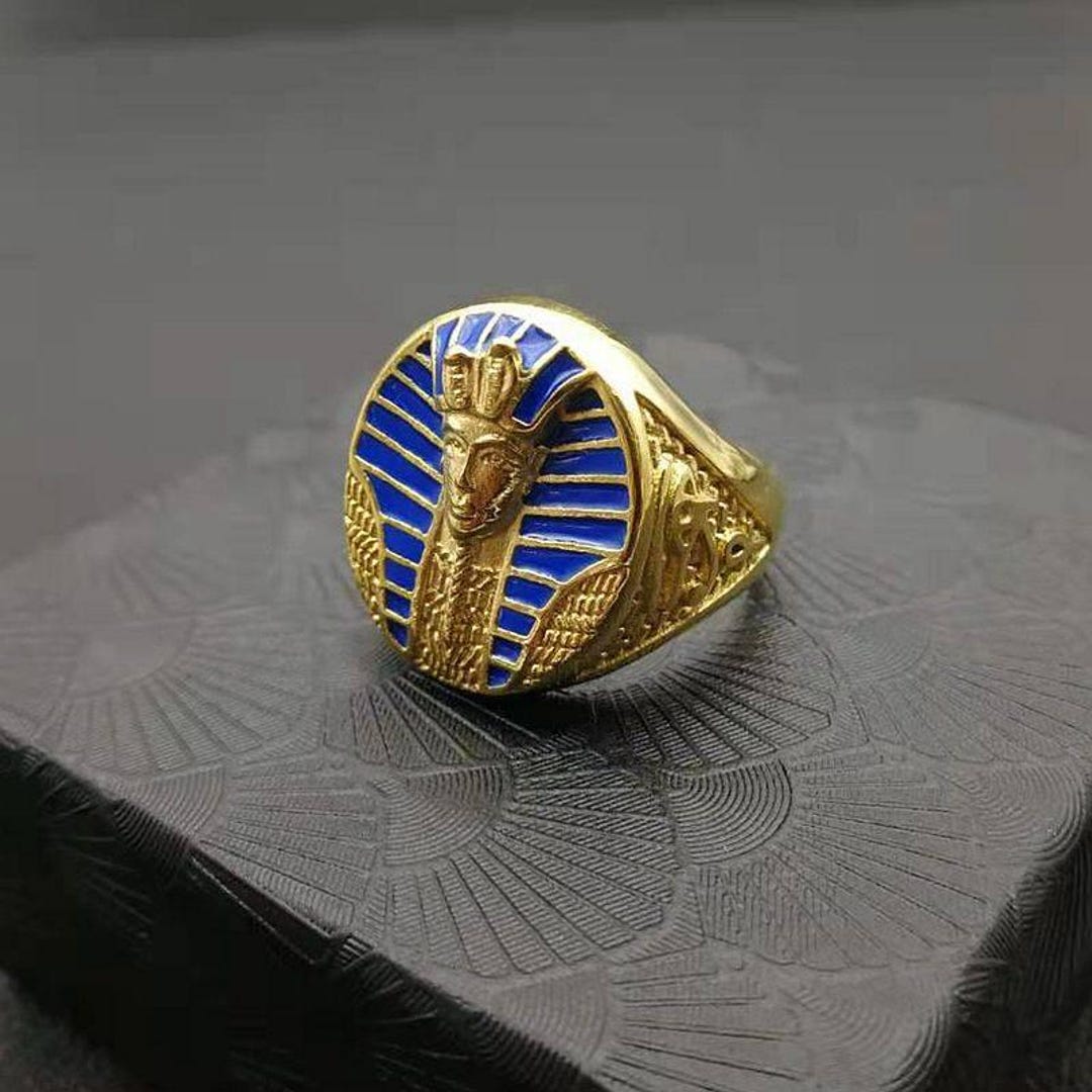 Pharos Rings 10K Gold Enamel Egyptian Pharaoh Horus Eye Ankh Men's Ring - Etsy