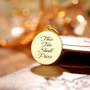 18K Gold Round Pendant This Too Shall Pass Religious Necklace, Vintage Inspired Choker