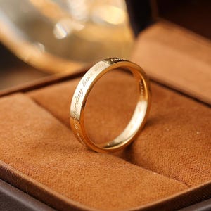 18K Gold Engraved Ring Everyday Commitment Band Minimalist Jewelry Gift for Her Him