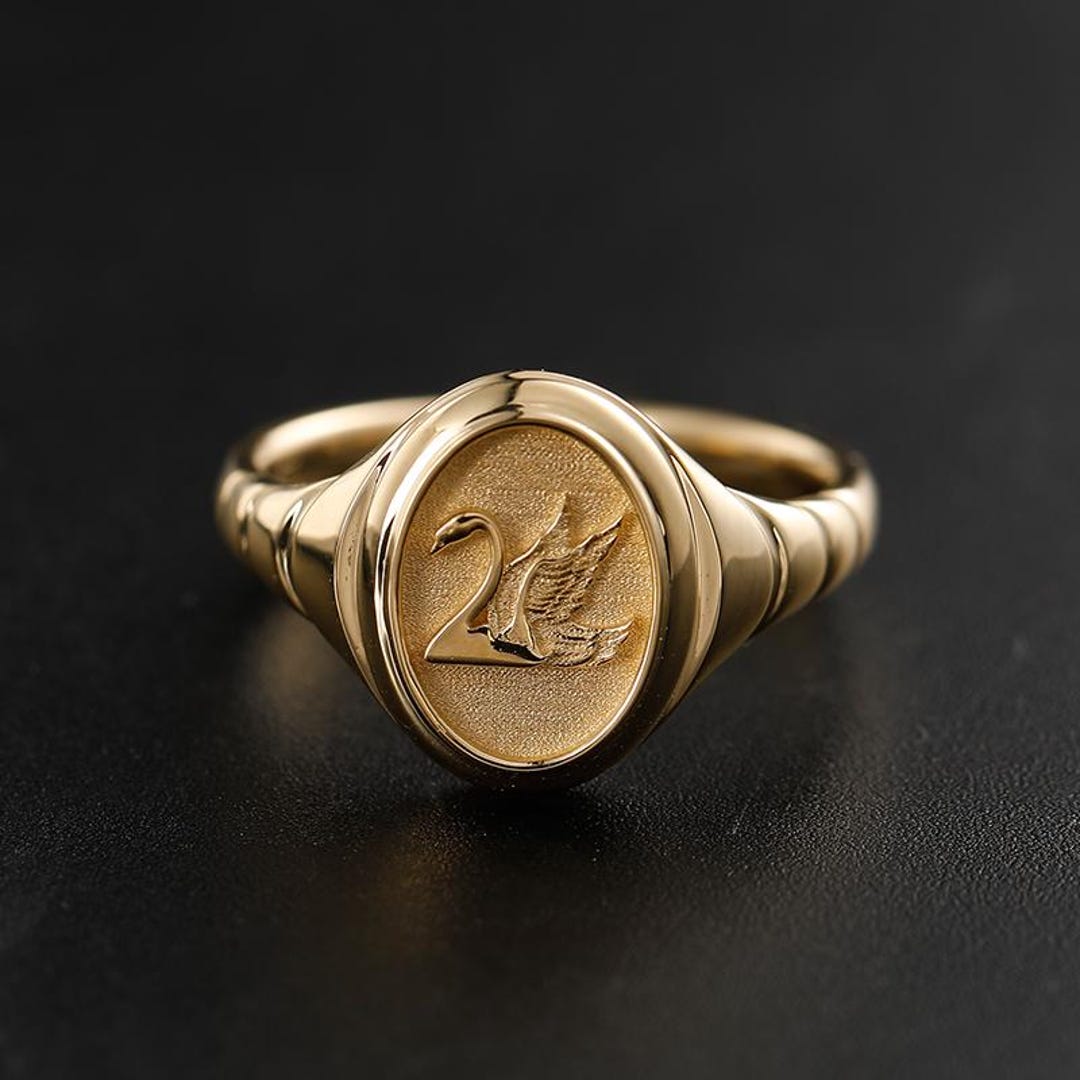 10K Gold Swan Signet Ring, Leda and the Swan, Greek Mythology - Etsy