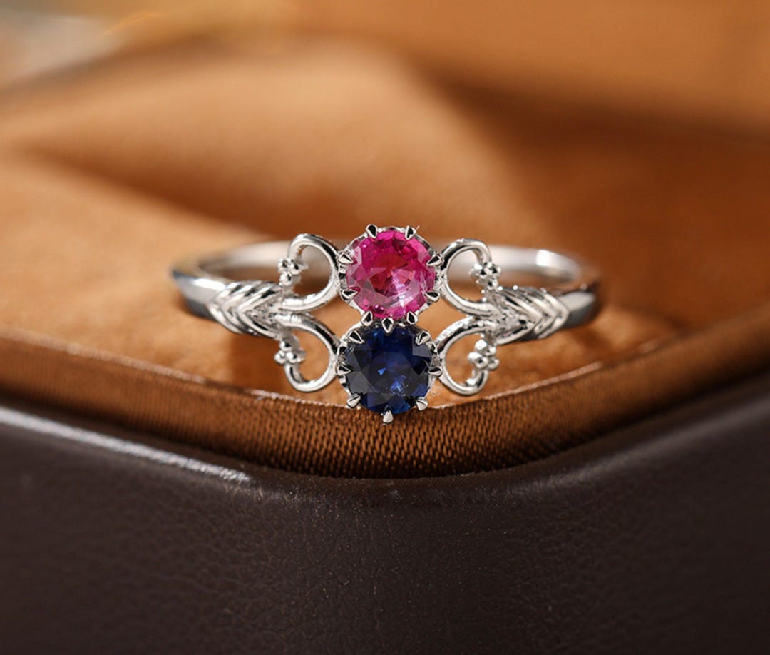 Ruby Sapphire Ring, 18K Gold Platinum, Chinese Style Jewelry - Etsy