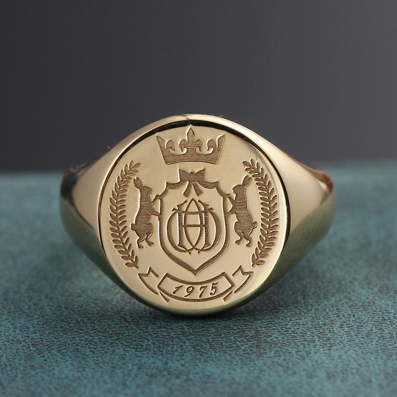 Signet Rings Nobility 10K Gold Family Crest Signet Ring, Engraved Noble Mens Jewelry - Etsy