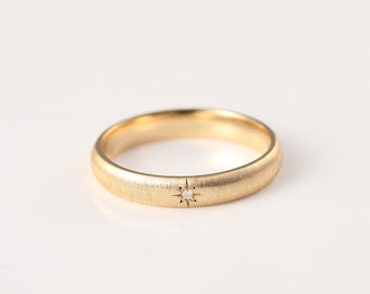 Love Like Stars Diamond Star Ring - 18K Gold and Platinum with Italian Brushed Finish - Womens Ring