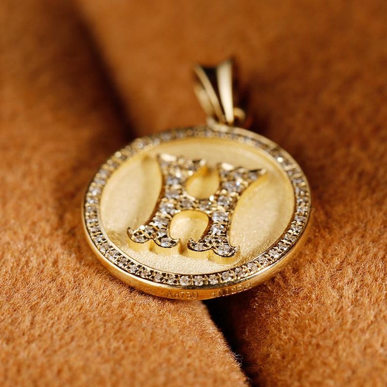 Platinum 950 Diamond Letter H Pendant | Vintage Holy Humility Religious Medal