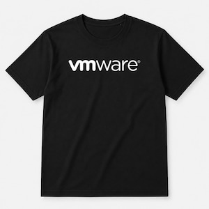 May include: Black t-shirt with the white text "vmware" across the chest. The shirt has short sleeves and a crew neck. The text is in a sans-serif font.