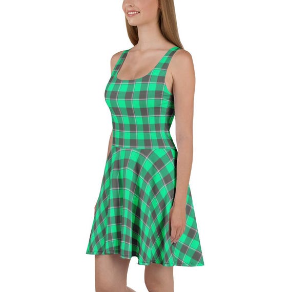 Spring Green and Finlandia Plaid Skater Dress