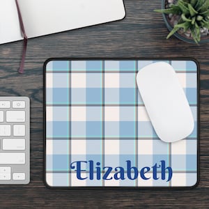 Personalized Blue Plaid Gaming Mouse Pad: Custom Gamer Desk Decor