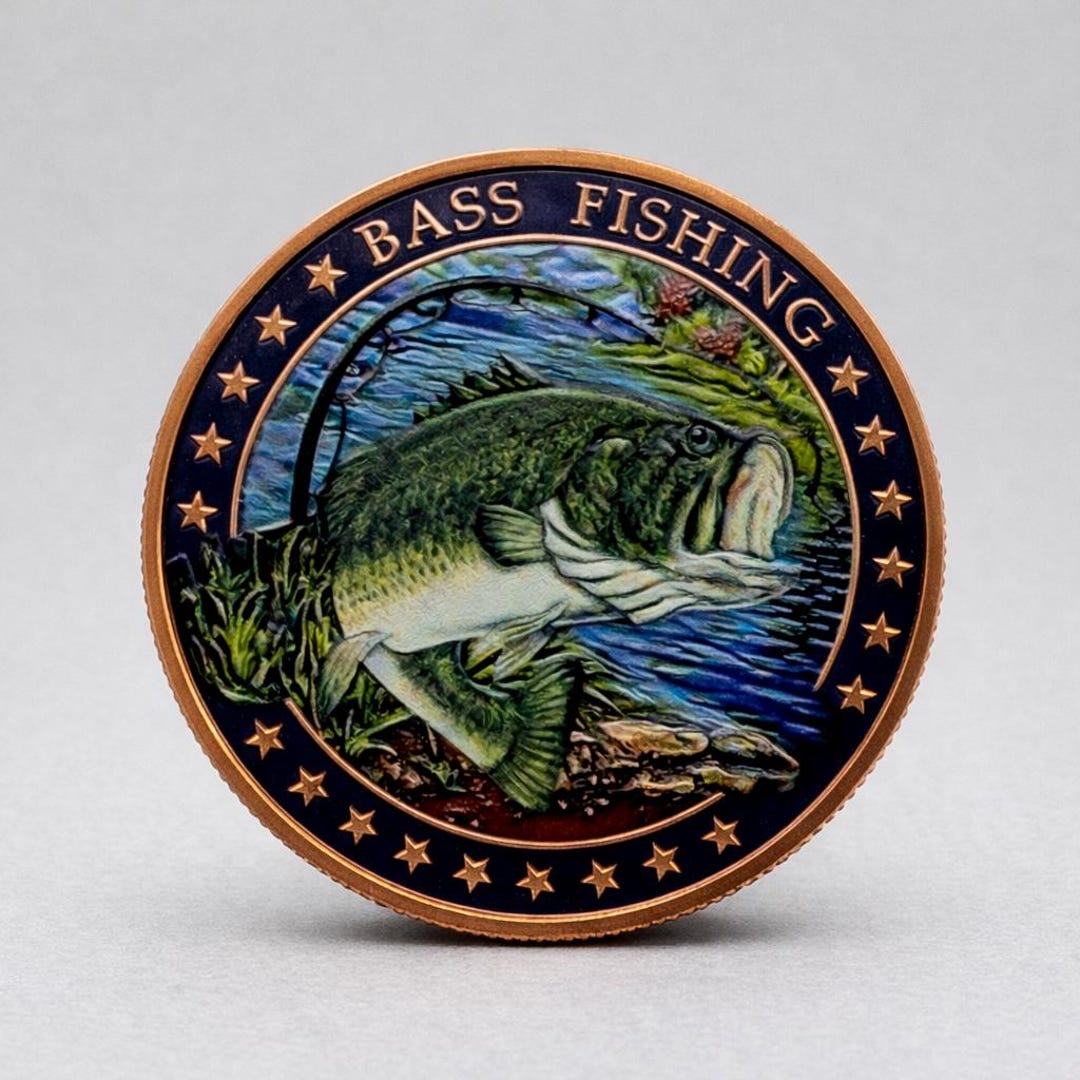 1oz .999 Fine Copper Bass Fishing Coin – Colorized American Flag Round ...