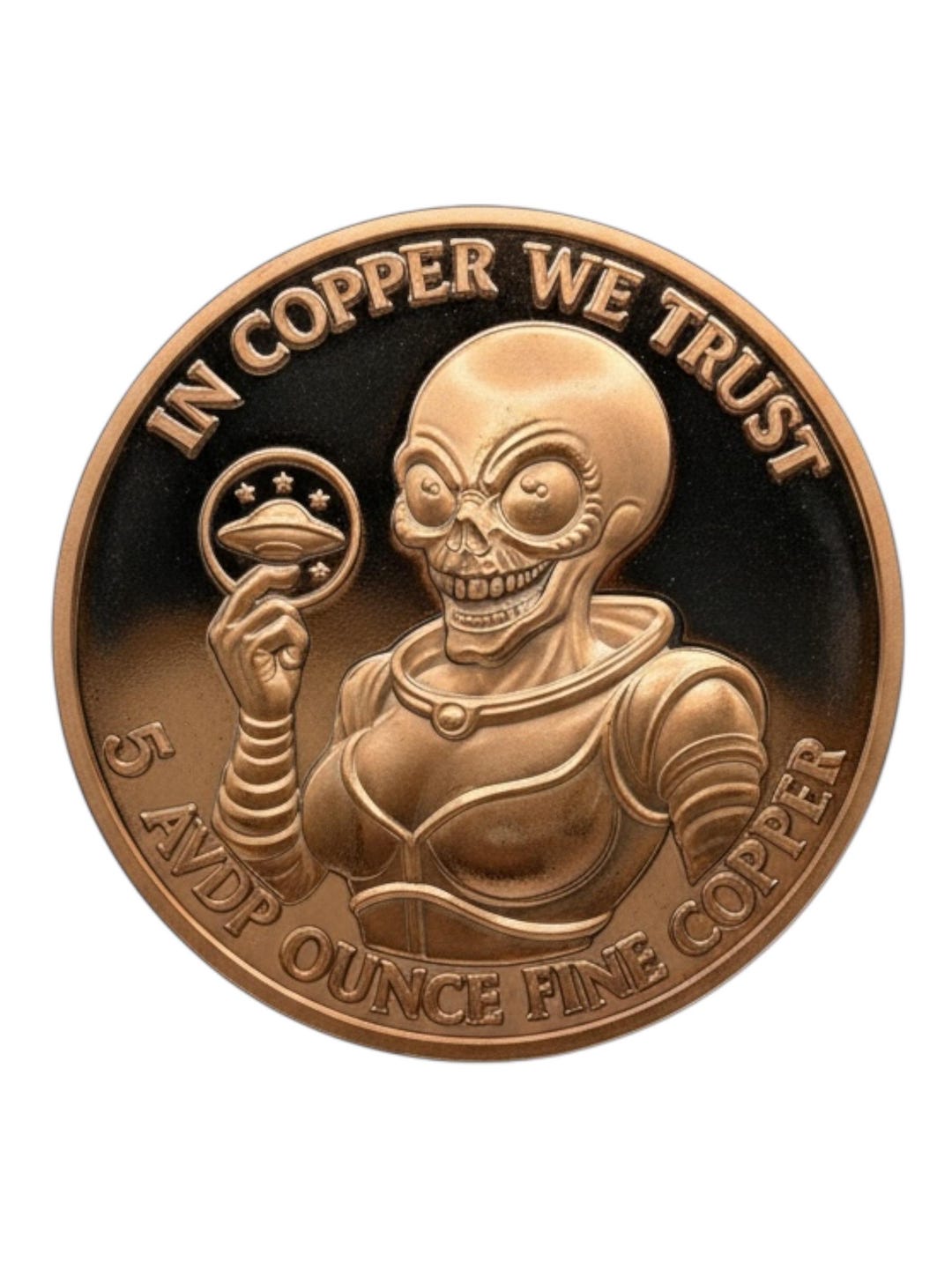 5oz Copper UFO Alien Coin – Area 51 Precious Metals Round – in Copper ...