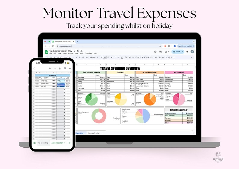 Expenses Tracker | Google Sheets Template | Spending Tracker | Travel ...