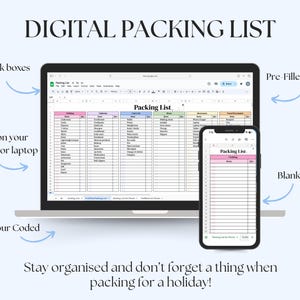 Travel Packing List Template Google Sheets & Excel + Printable PDF ...