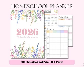 2026 2027 Homeschool Planner Printable | Daily Homeschool Checklist | Lesson Plan Template | Canva Editable | PDF | Teacher Schedule