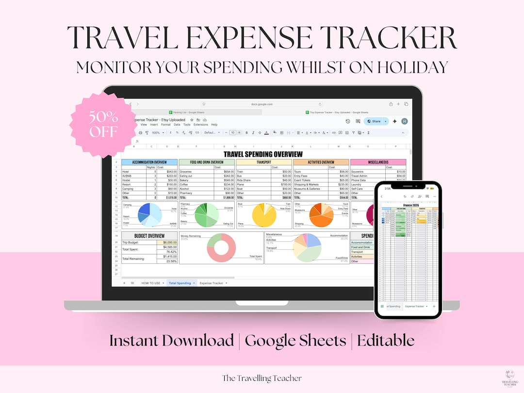 Expenses Tracker | Google Sheets Template | Spending Tracker | Travel ...