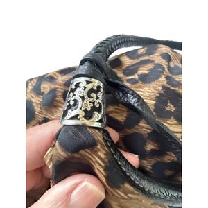 VTG Brighton Leopard Print Nylon Hobo Bag Braided Leather Handle Silver Y2K image 17