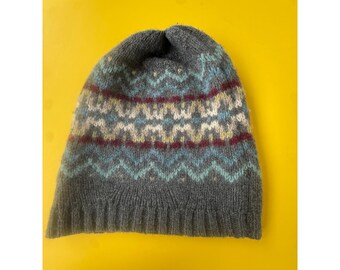 Y2K Ruehl No 925 Chunky Fair Isle Knit Beanie Earth-Tone.Abercrombie Sub-Brand