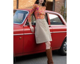 Vtg Express 90s does 60s Corduroy Button Front Pencil Skirt Size 5/6  Y2K Retro