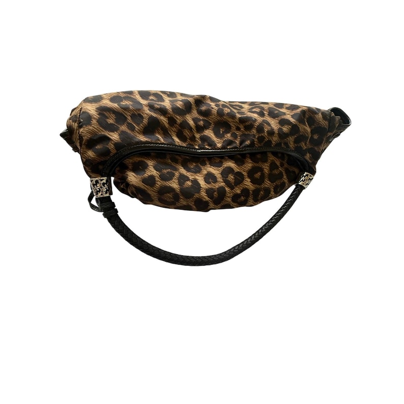 VTG Brighton Leopard Print Nylon Hobo Bag Braided Leather Handle Silver Y2K image 6