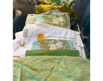 Bundle of Green and Multi Colored Larger Remnants for Projects Quilters Sewers