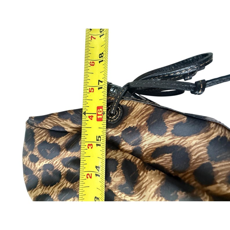 VTG Brighton Leopard Print Nylon Hobo Bag Braided Leather Handle Silver Y2K image 19