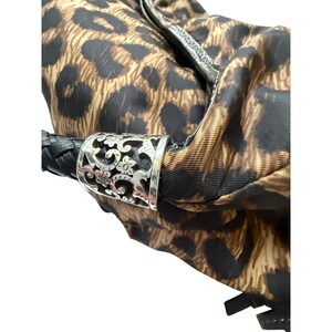 VTG Brighton Leopard Print Nylon Hobo Bag Braided Leather Handle Silver Y2K image 10