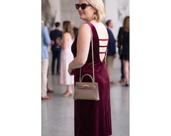 Vtg Y2K Danielle Casey Burgundy Velvet Midi Dress Size 14 Made in USA Goth Chic