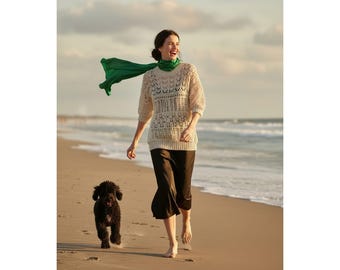 Handmade Ivory Open Weave Pointelle Mock Neck Sweater Cream Boho Fairy