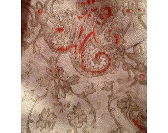 Vintage suede-feel grey fabric with orange swirls. French look yardage sewing