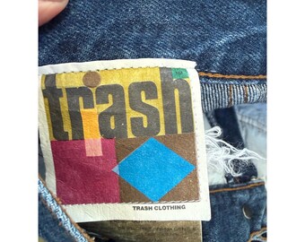 VTG Trash Clothing High Waisted Embroidered Denim Jeans Medium Wash 25x29