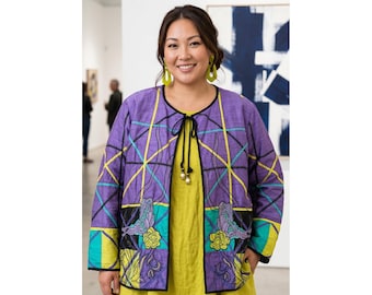 VTG Maggie Barnes 100% Silk Art to Wear Jacket Embroidered Boho Ethnic