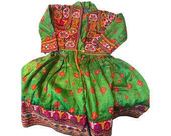Vintage Gujarat India Child Dress Kutchi Shisha Mirrors Bandhani Silk Collectors