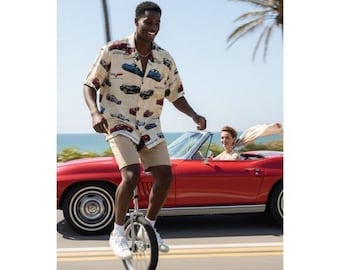 VINTAGE David Carey Corvette  Hawaiian Shirt-style Large Classiic Cars Hipster