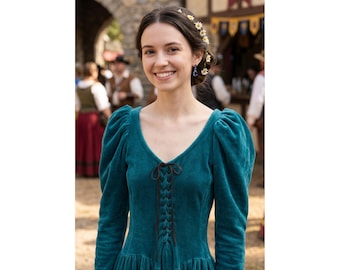 Vintage Velour Lace Up Renaissance Puff Sleeve Dress Witchy Fairycore Rennfaire