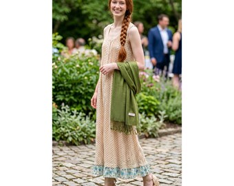 VTG April Cornell Floral Crinkle Rayon Maxi Dress XL Prairie Romantic Lagenlook