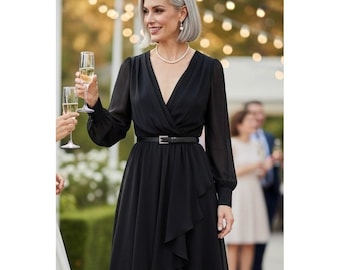 VTG Ursula of Switzerland Black 1970s-80s  Dress 7/8 Mother of the Bride LBD