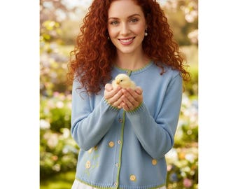 Vtg Pendleton  Robin's Egg BlueEmbroidered Cardigan XL Easter Spring Cottagecore