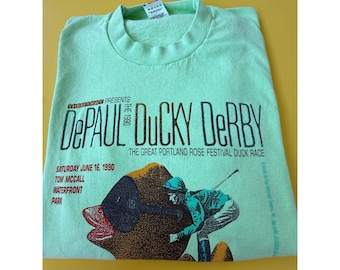 VTG 1990 DePaul Ducky Derby Portland Rose Festival T Shirt Size L Single Stitch