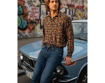 VTG Haupt Mens Geometric Multicolor Shirt Made in Germany Size 42 L 16.5